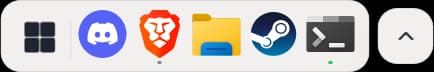 Dock taskbar with a start button, pinned apps and a tray toggle