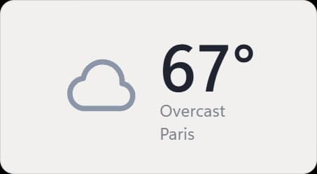 Weather widget showing an overcast sky and the temperature in Paris