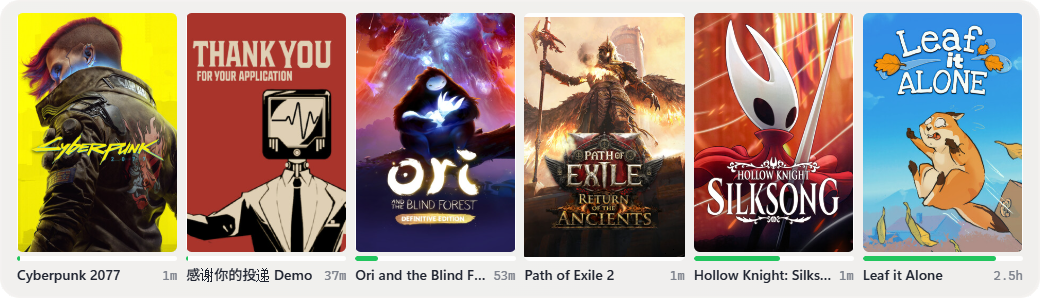 Steam widget in DeskDash listing recently played games with time since each session